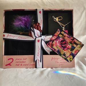 Betsey Johnson Black hat and floral card case wallet gift box set.